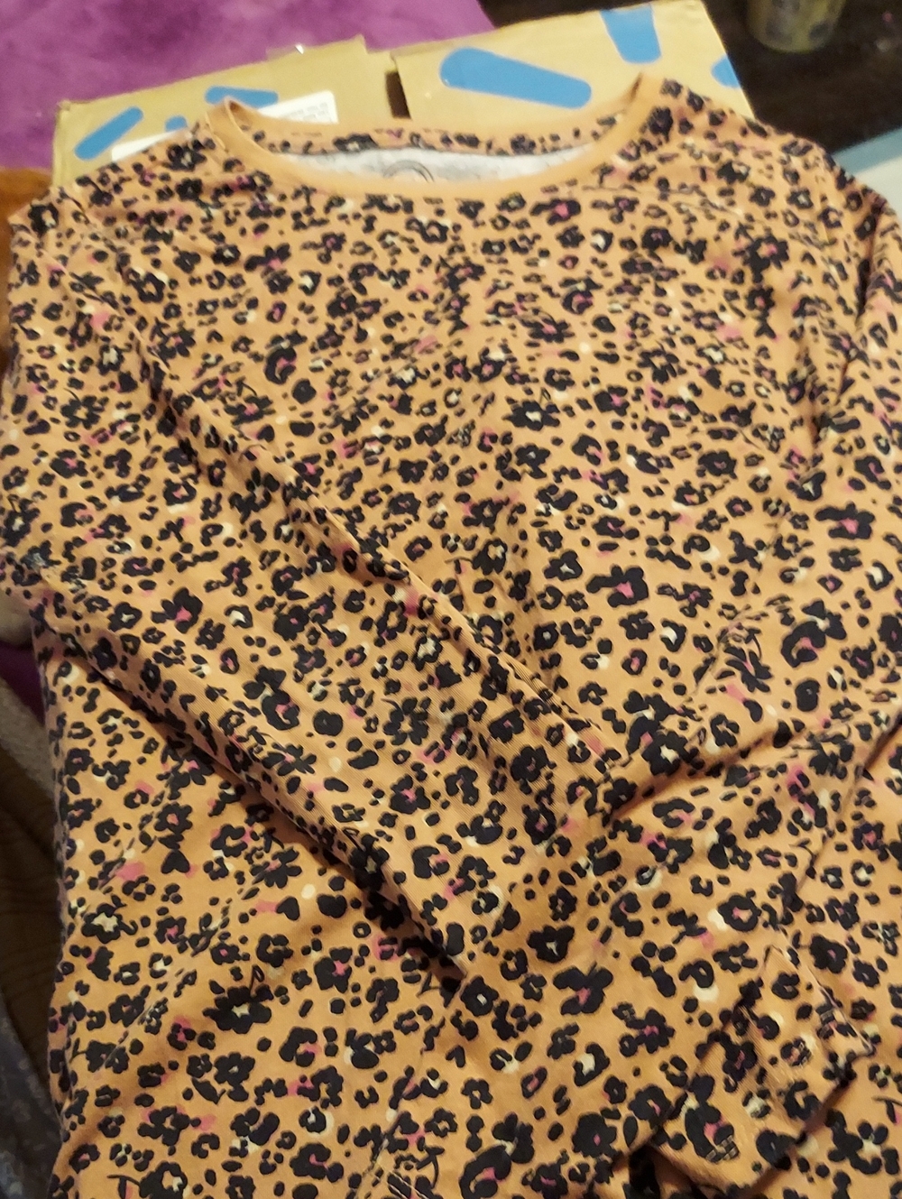 Kids' Leopard Print Long-Sleeve Pajama Top - Mustard Yellow